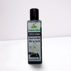 Charcoal face wash with tea tree oil for acne and blackhead removal – natural skin lightening and brightening cleanser.