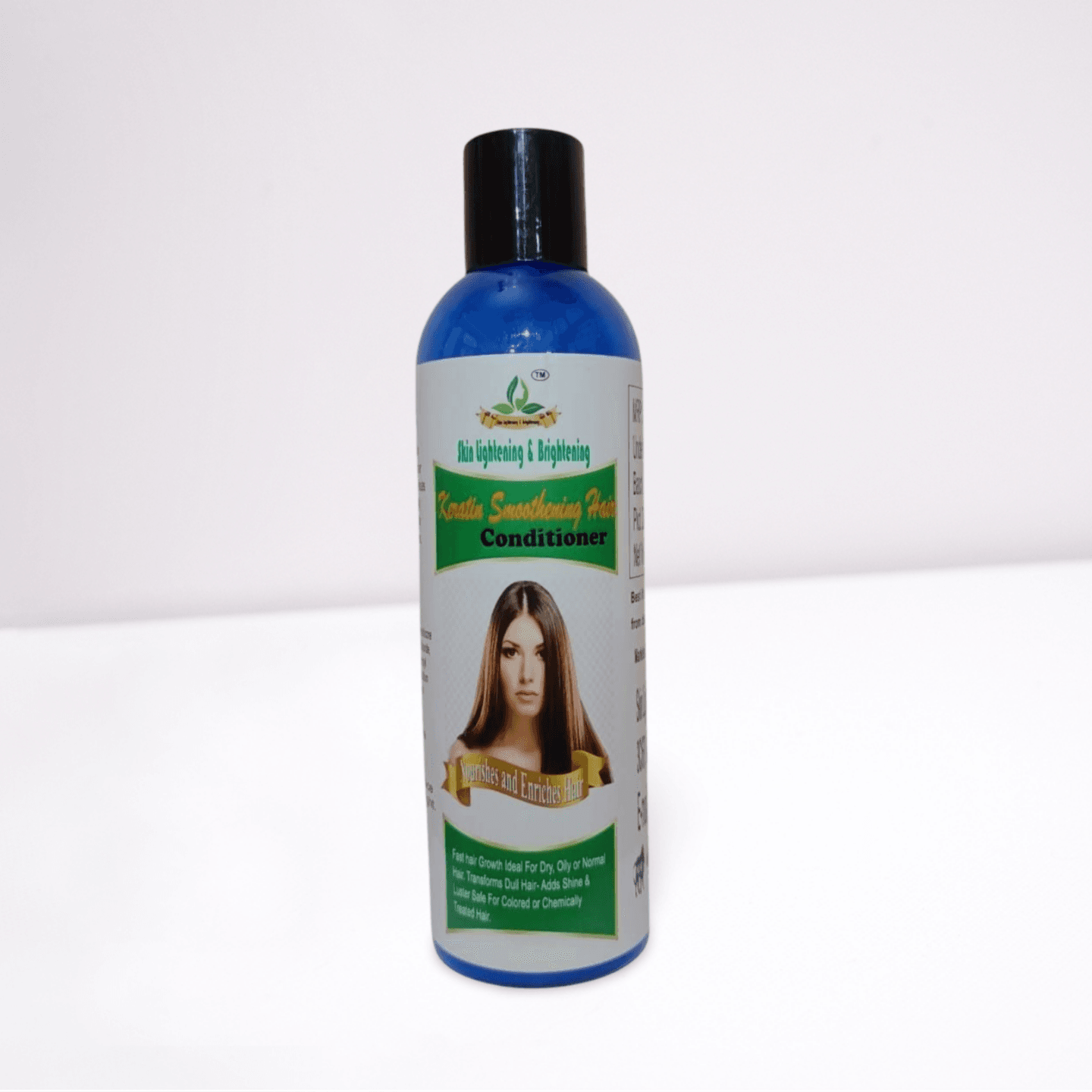 Keratin smoothing hair conditioner bottle for dry, oily, and normal hair; nourishes, strengthens, and adds shine; ideal for chemically treated and dull hair.