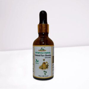Skin Lightening & Brightening Natural Face Booster Serum in a brown dropper bottle, 100% natural, 50ml.