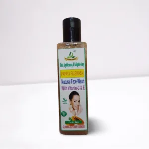 Skin Lightening & Brightening Papaya Facewash bottle labeled as a natural face wash with Vitamin C & E, suitable for all skin types