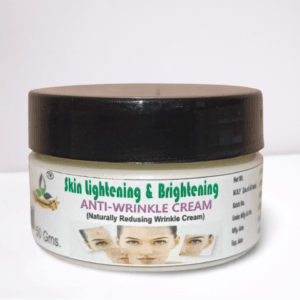 Skin lightening and brightening anti-wrinkle cream jar for reducing wrinkles and fine lines – natural herbal skincare product.