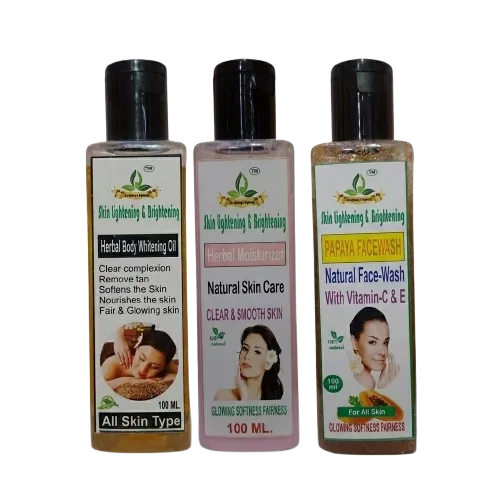 banner image with herbal body whitening oil, herbal moisturizer and papaya facewash